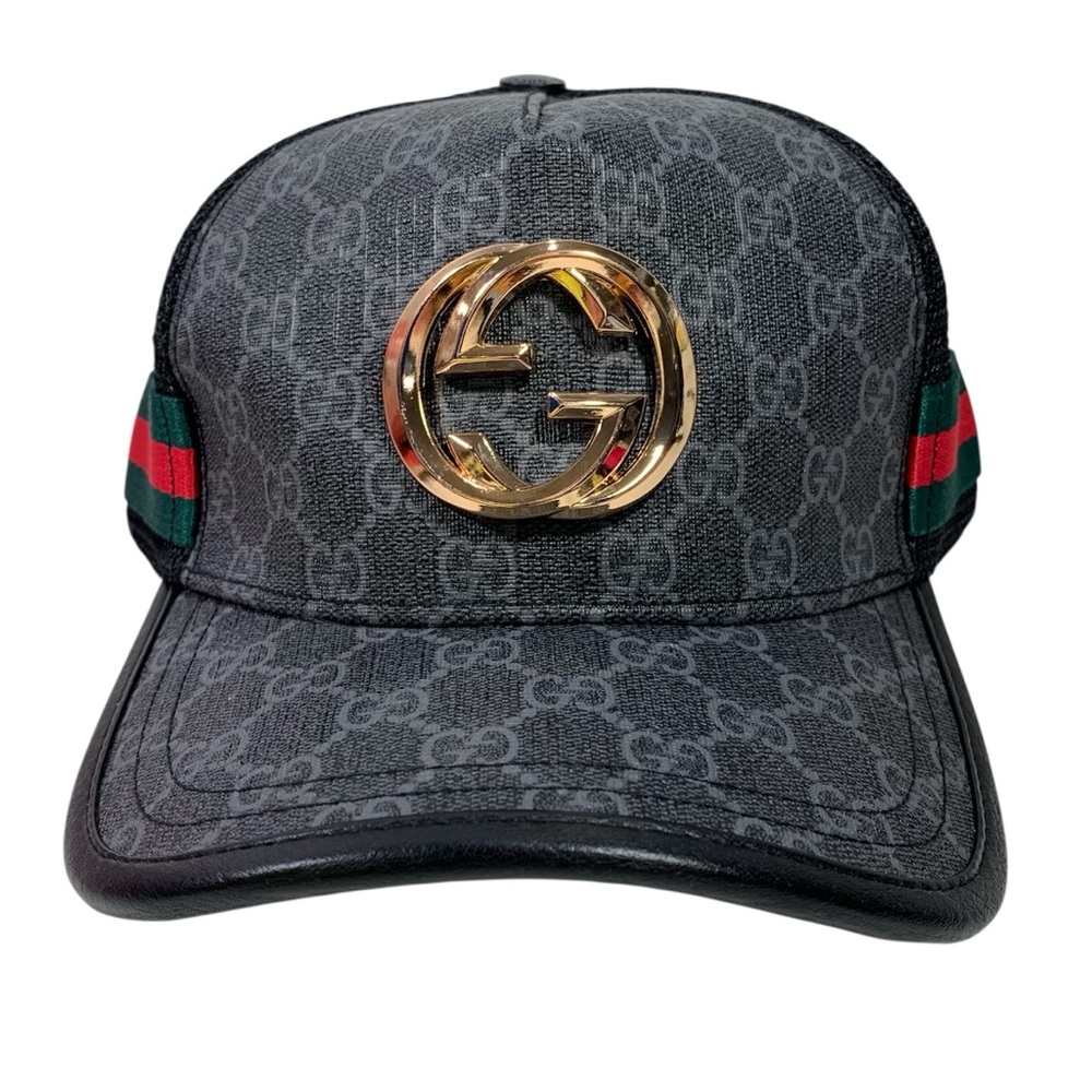 Fashion GG Gray Trucker Style Hat Gold Monogram NWT